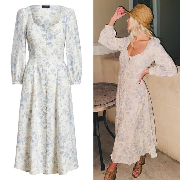 RALPH LAUREN NWT 100% Linen Floral Rose Maxi Dress in Multi Size 8 - Picture 1 of 14